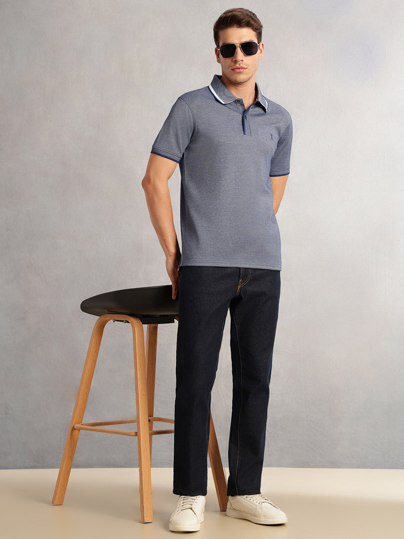 Thomas Scott Men Navy Cricket Club Collection Regular Fit Short Sleeves Solid Polo Collar Knitted T-Shirt