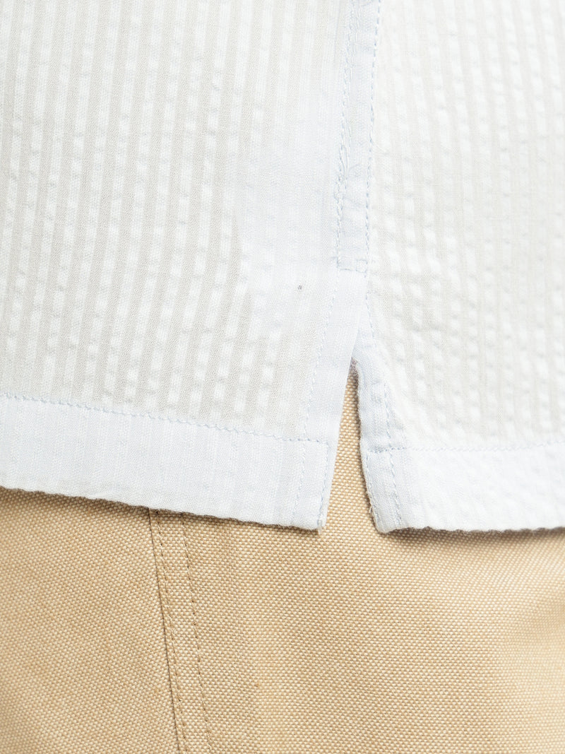Thomas Scott Men Sky Blue Premium Oversized Fit Short Sleeves Cuban Collar 100% Cotton Seersucker Shirt