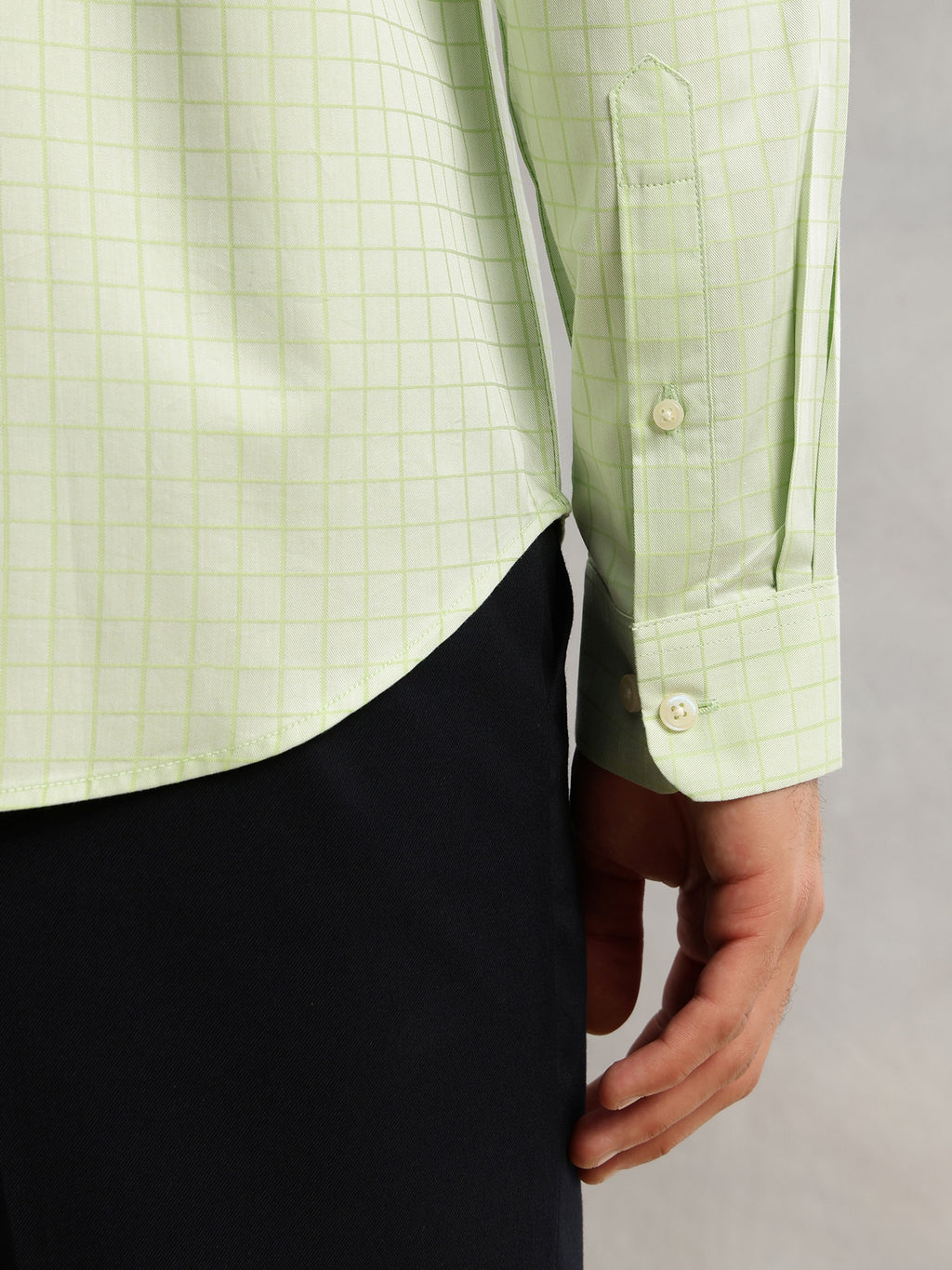 Thomas Scott Men Green Premium Long Sleeves Spread Collar Regular Fit Windowpane Checks 100% Cotton Formal Shirt