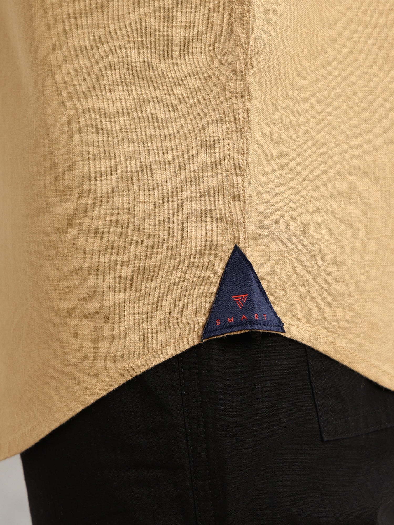 Thomas Scott Men Khaki Premium Short Sleeves Slim Fit Spread Collar 2 Flap Pockets Solid Cotton Linen Casual Shirt