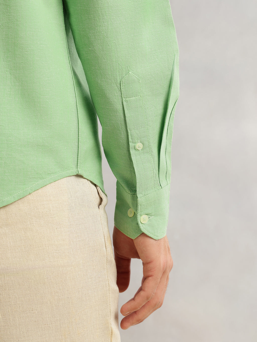 Thomas Scott Men Pista Premium Slim Fit Long Roll-Up Sleeves Spread Collar Solid Linen Casual Shirt