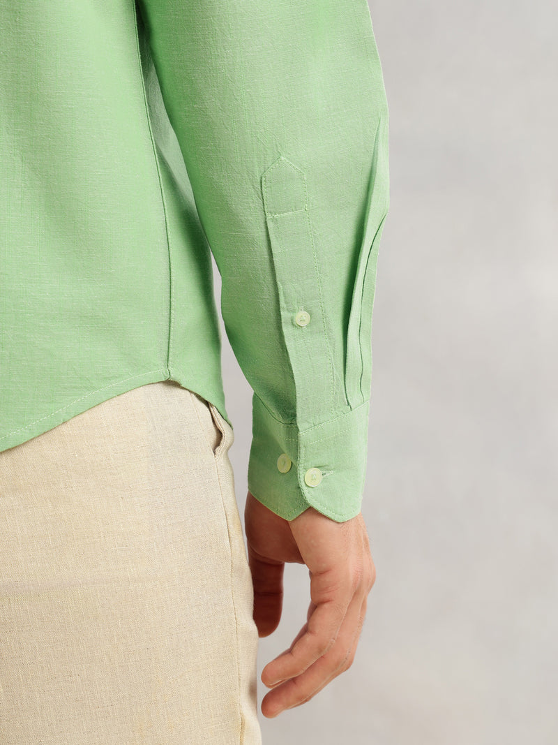 Thomas Scott Men Pista Premium Slim Fit Long Roll-Up Sleeves Spread Collar Solid Linen Casual Shirt