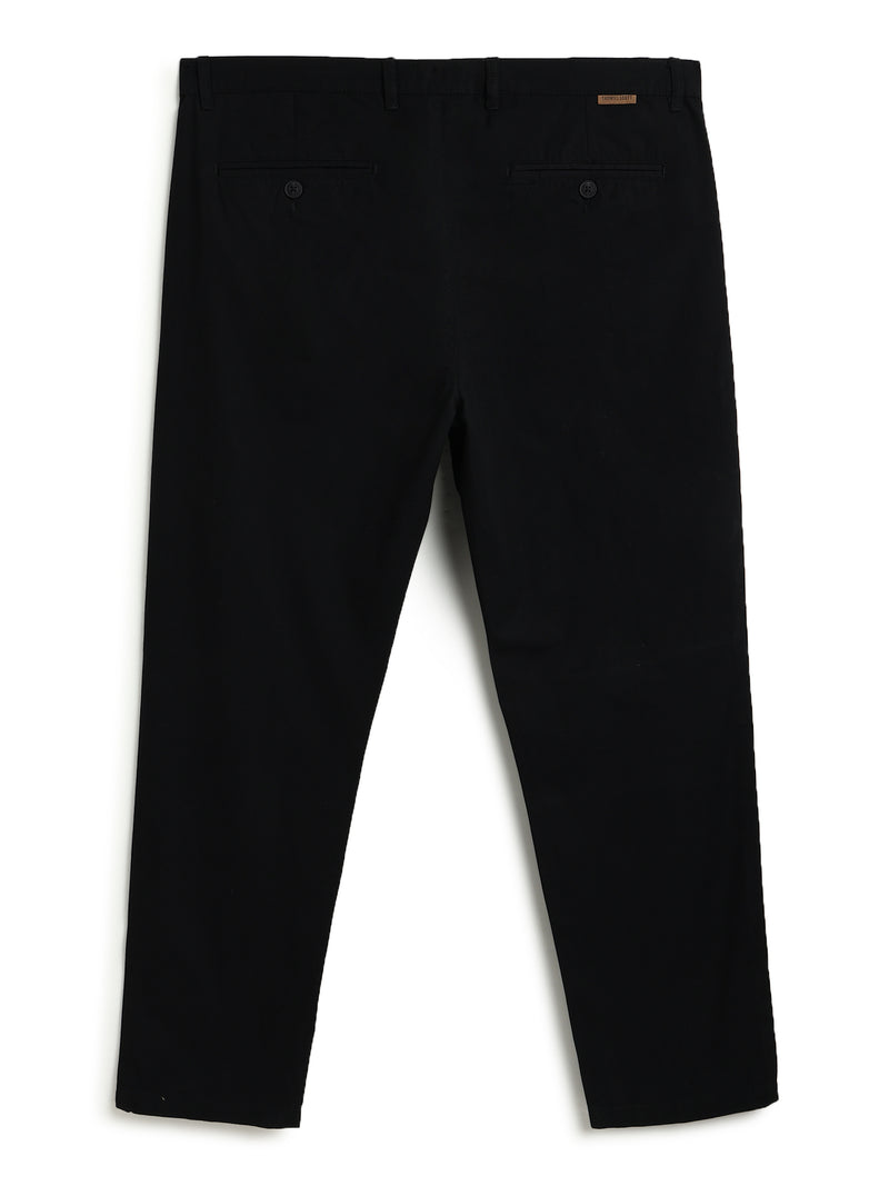 Thomas Scott Men Black Plus Size Regular Fit Mid-Rise Solid Woven Trouser