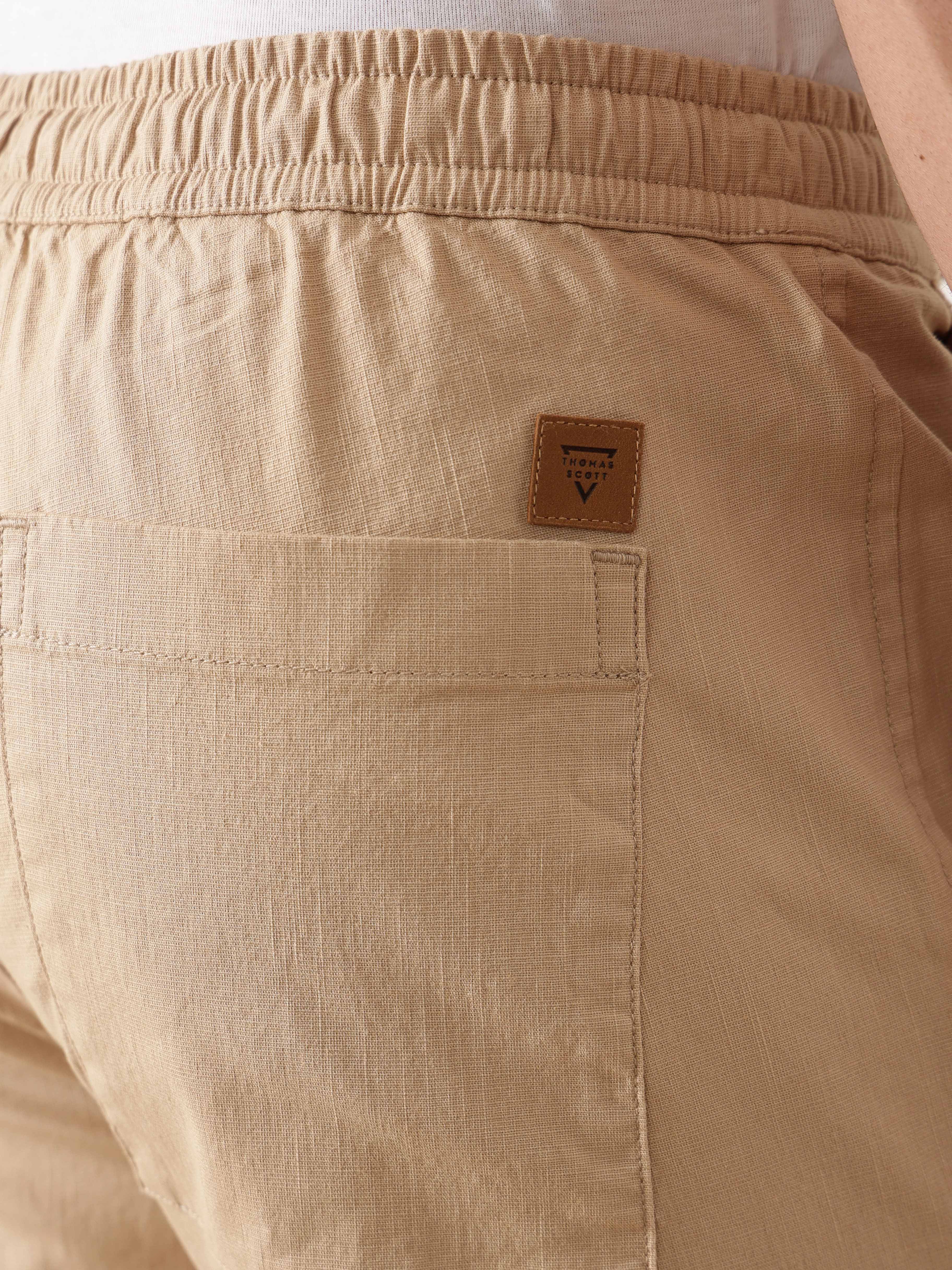 Thomas Scott Men Smart Beige Regular Fit Mid-Rise Solid Woven Cotton Linen Trouser