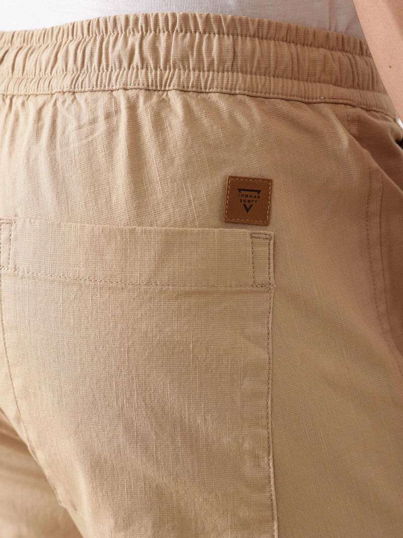 Thomas Scott Men Smart Beige Regular Fit Mid-Rise Solid Woven Cotton Linen Trouser