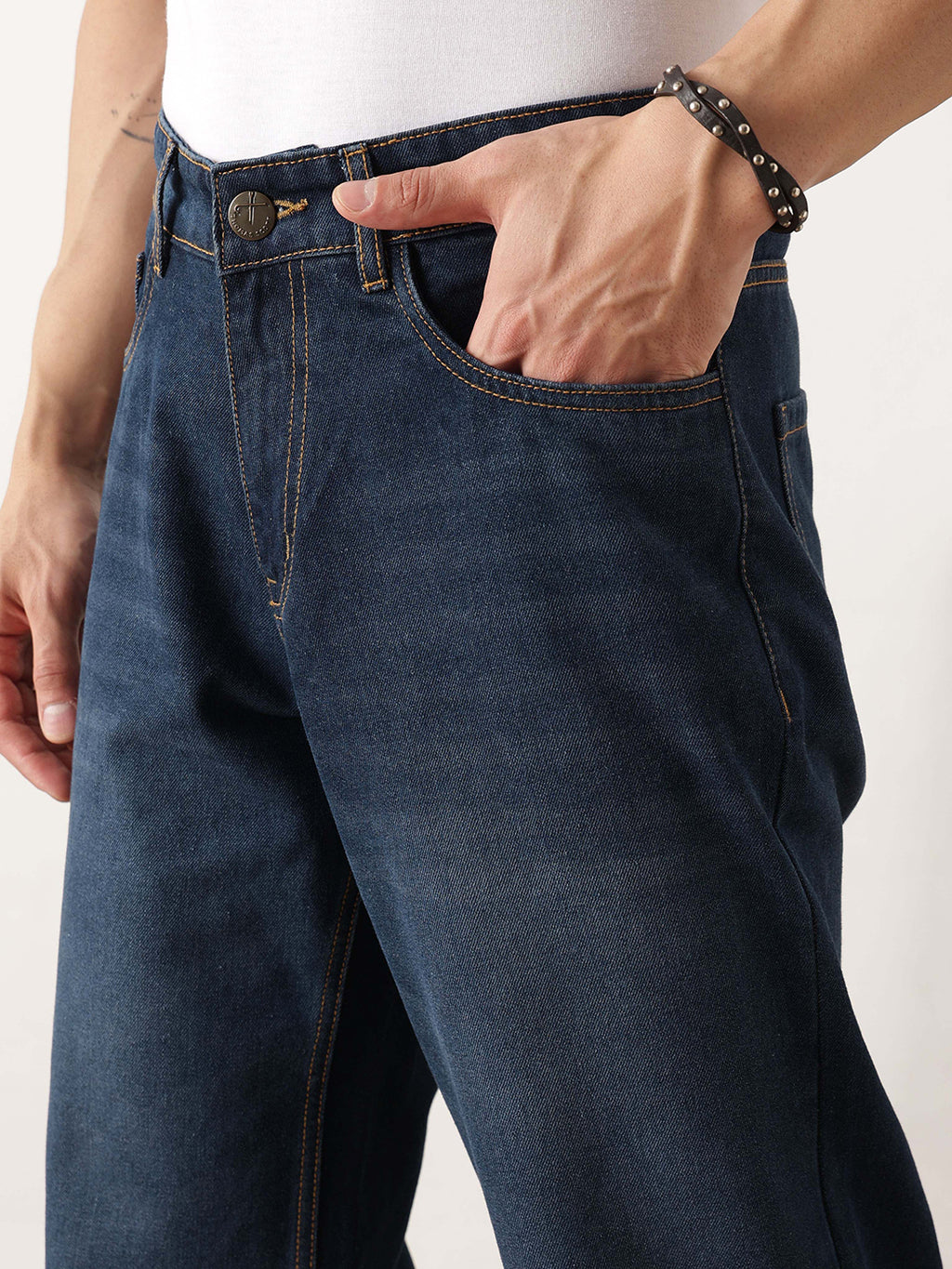 Thomas Scott Men Dark Blue Baggy Fit Dark Shade Clean Look Non Stretchable Jeans
