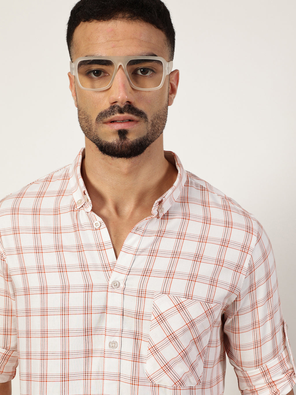 Thomas Scott Men White Premium Slim Fit Opaque Checked Casual Shirt