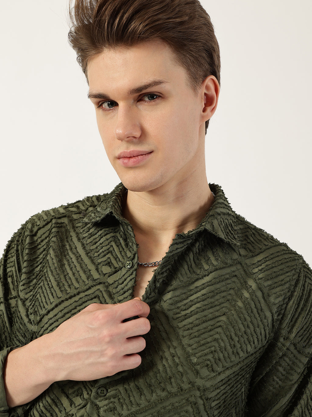 Thomas Scott Men Green Premium Long Sleeves Slim Fit Spread Collar Textured Casual Shirt