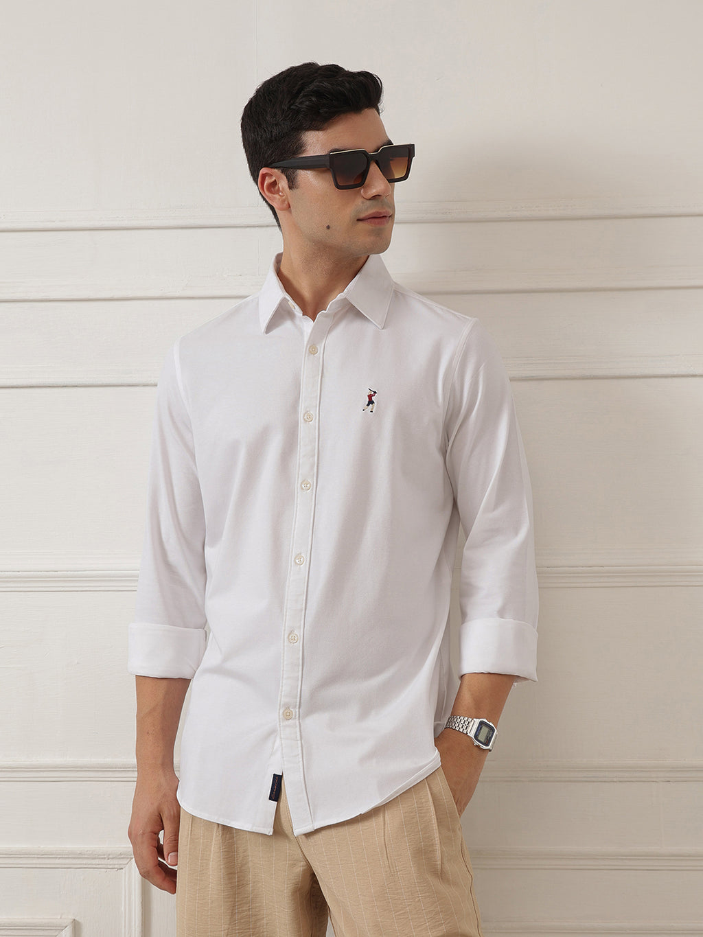 White Premium Regular Fit Spread Collar Full Sleeve Solid Cotton Casual Shirt For Men