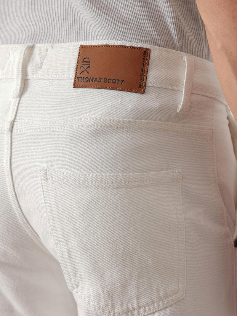 Thomas Scott Men White Carrot Fit Mildly Distressed Non Stretchable Jeans
