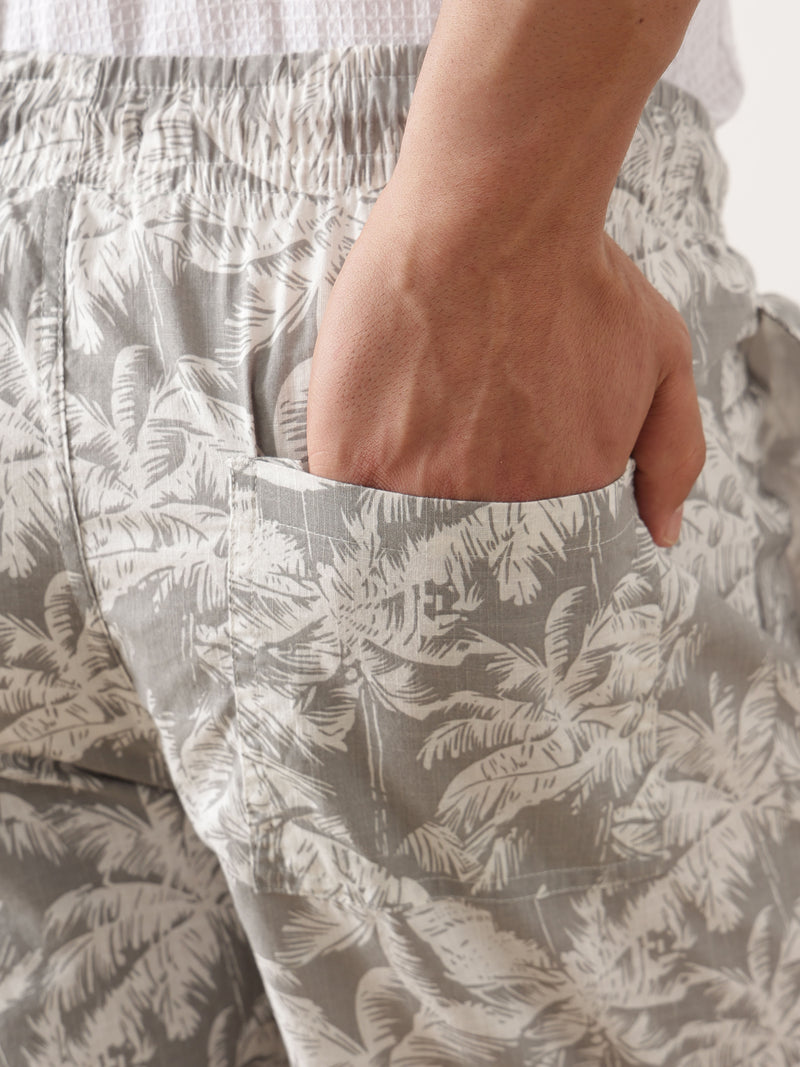 Thomas Scott Men Grey Regular Fit Mid-Rise Floral Printed Woven Shorts