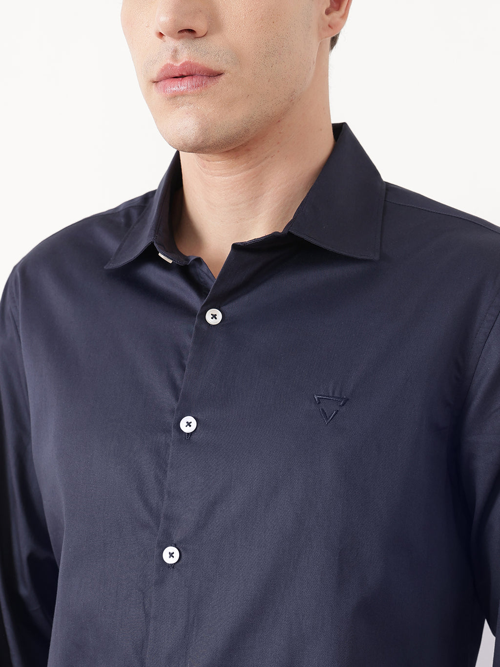 Navy Premium Slim Fit Solid Cotton Casual Shirt For Men
