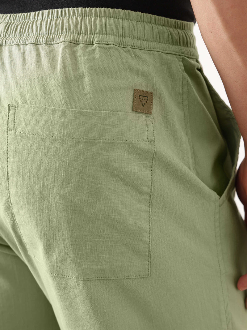 Thomas Scott Men Smart Olive Regular Fit Mid-Rise Solid Woven Cotton Linen Trouser