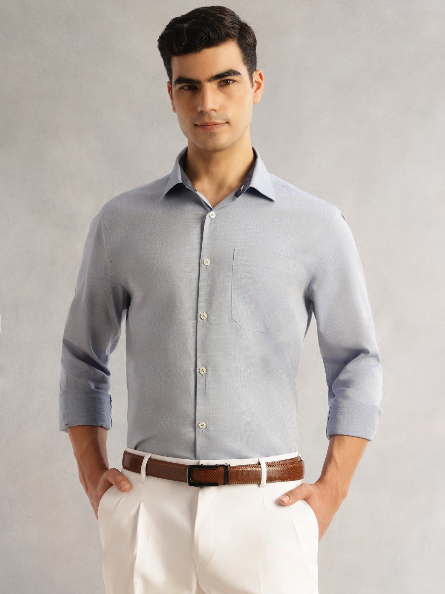 Thomas Scott Men Blue Regular Fit Long Sleeves Cutaway Collar 100% Cotton Filafil Formal Shirt