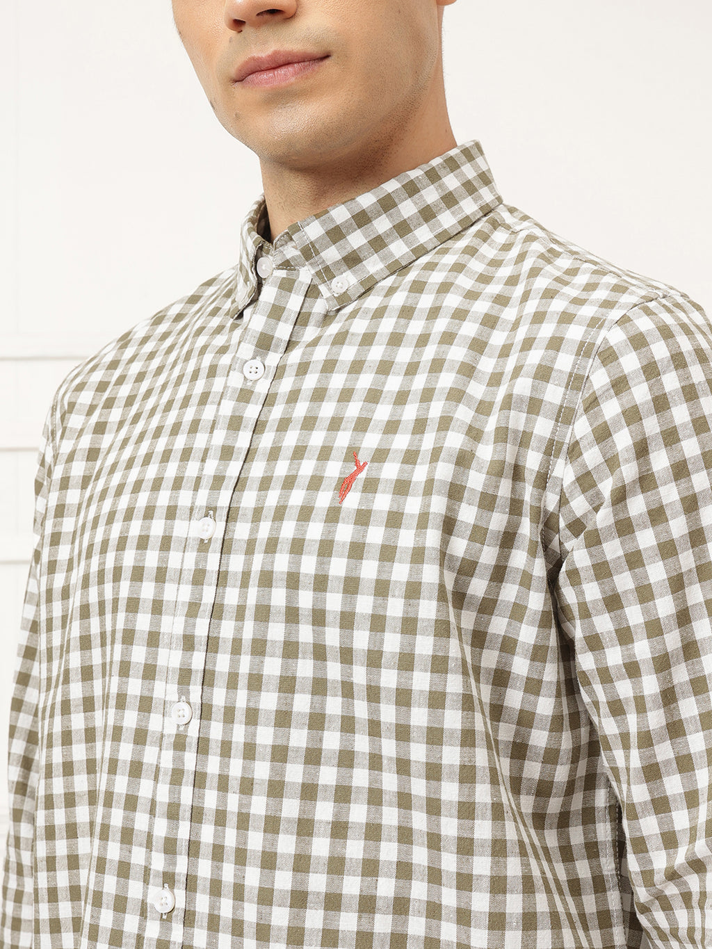 Brown Premium Regular Fit Gingham Checks Cotton Linen Shirt For Men