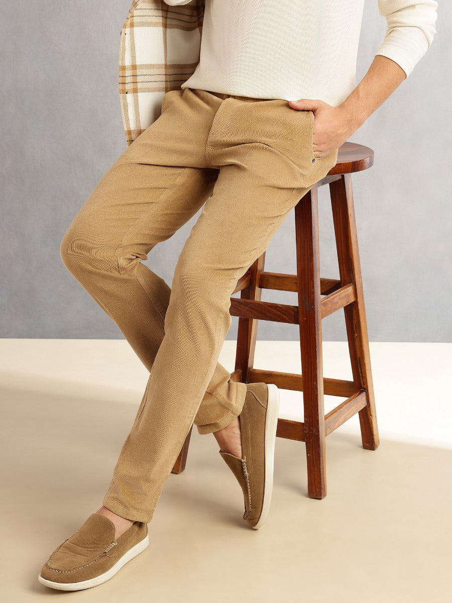 Thomas Scott Men Beige Regular Fit Mid-Rise 4 Pockets Woven Corduroy Trouser