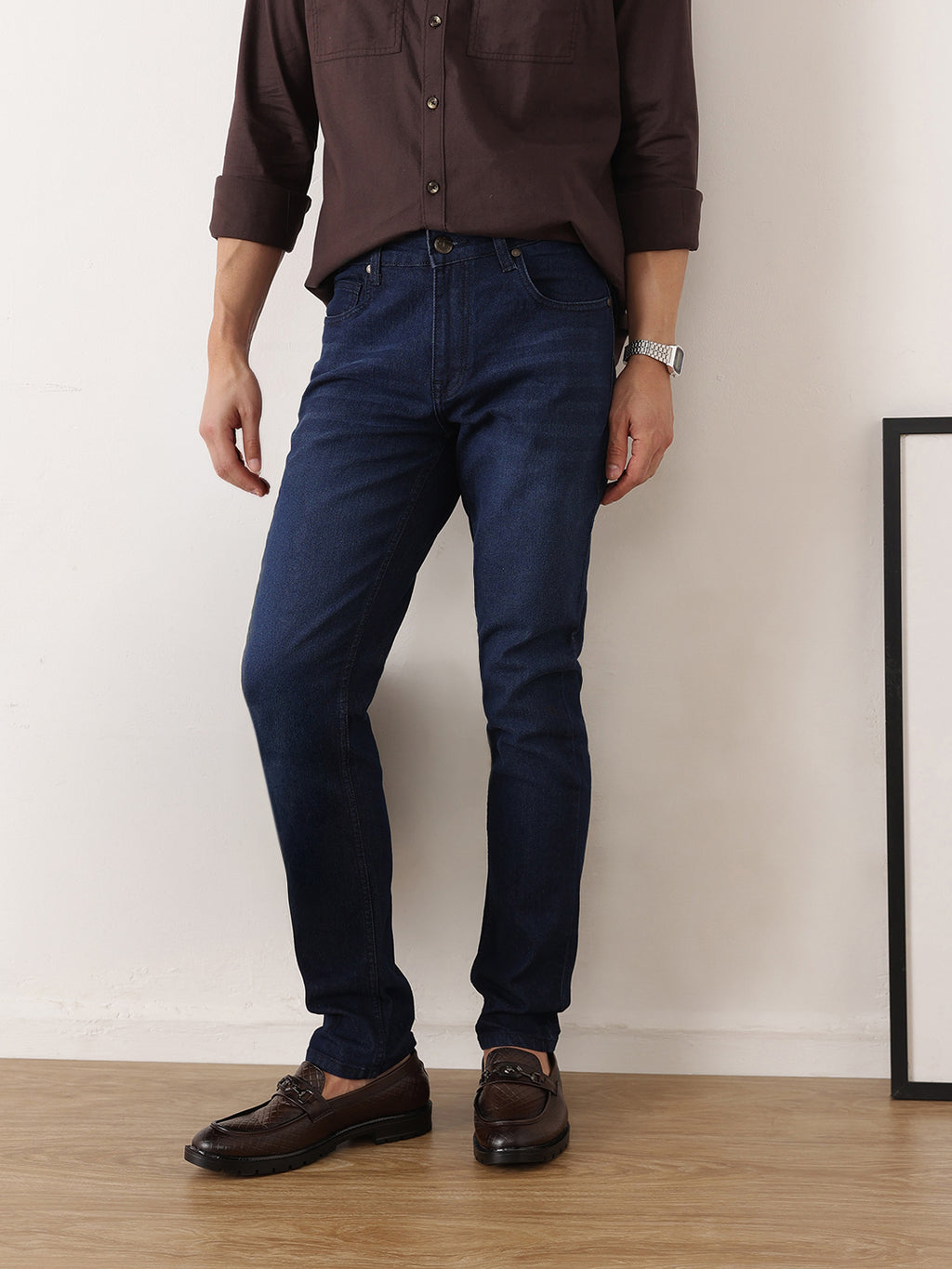 Thomas Scott Men Dark Blue Smart Slim Fit Mid-Rise Light Fade Clean Look Stretchable Jeans
