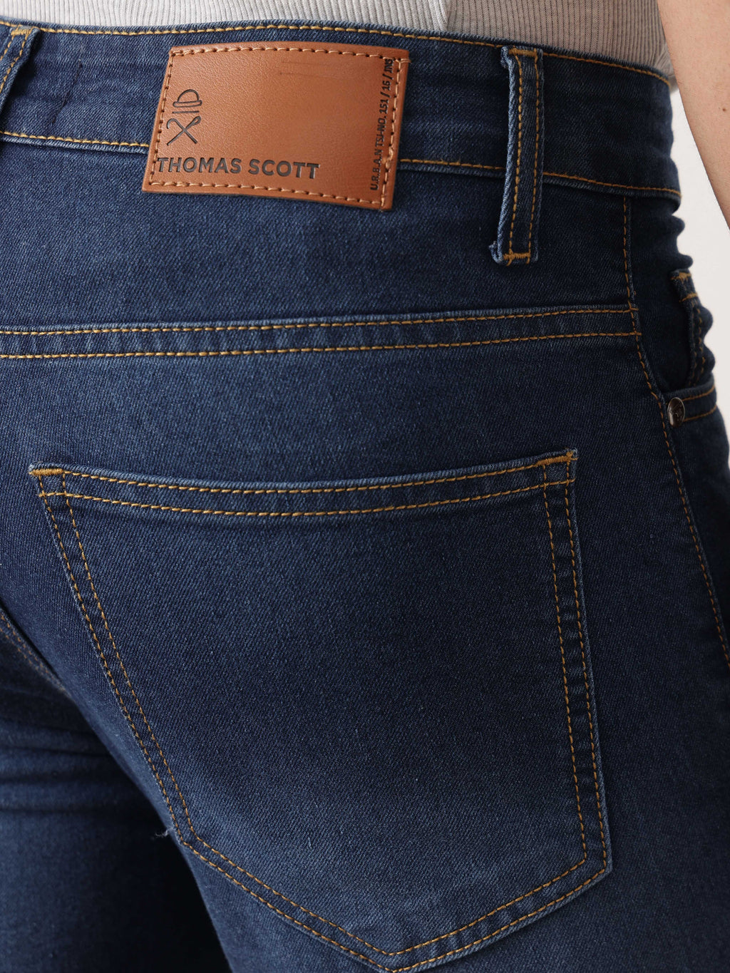 Thomas Scott Men Dark Blue Skinny Fit Medium Shade Clean Look Stretchable Jeans
