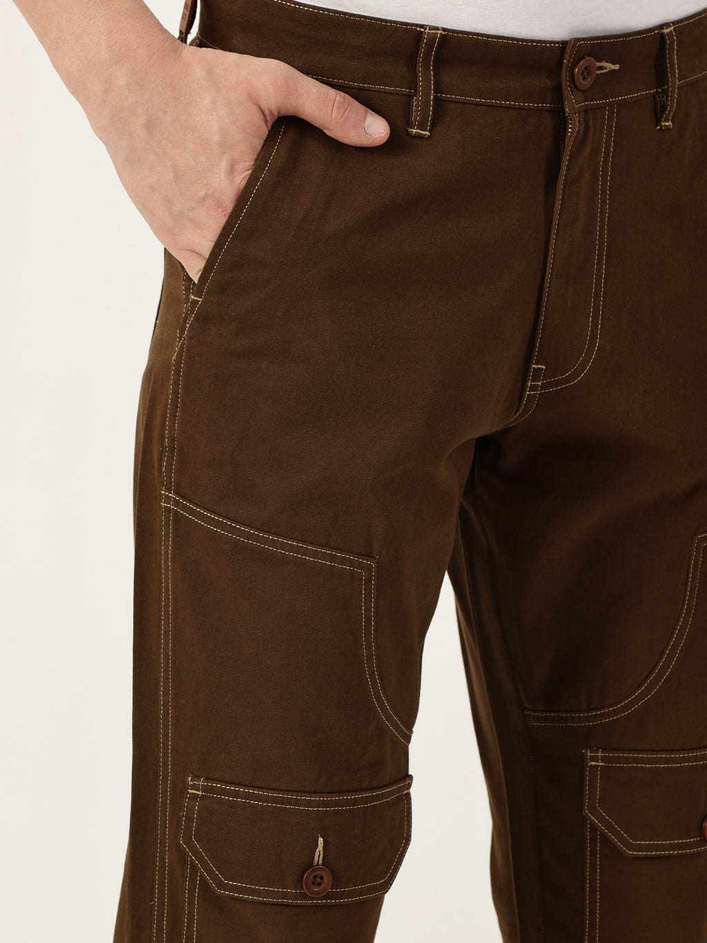 Thomas Scott Men Brown Smart Regular Fit Mid-Rise Solid Cotton Woven Trouser