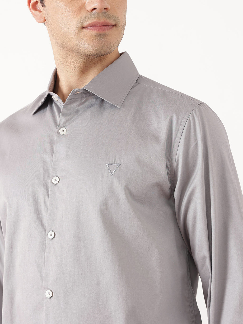 Grey Premium Slim Fit Solid Cotton Casual Shirt For Men