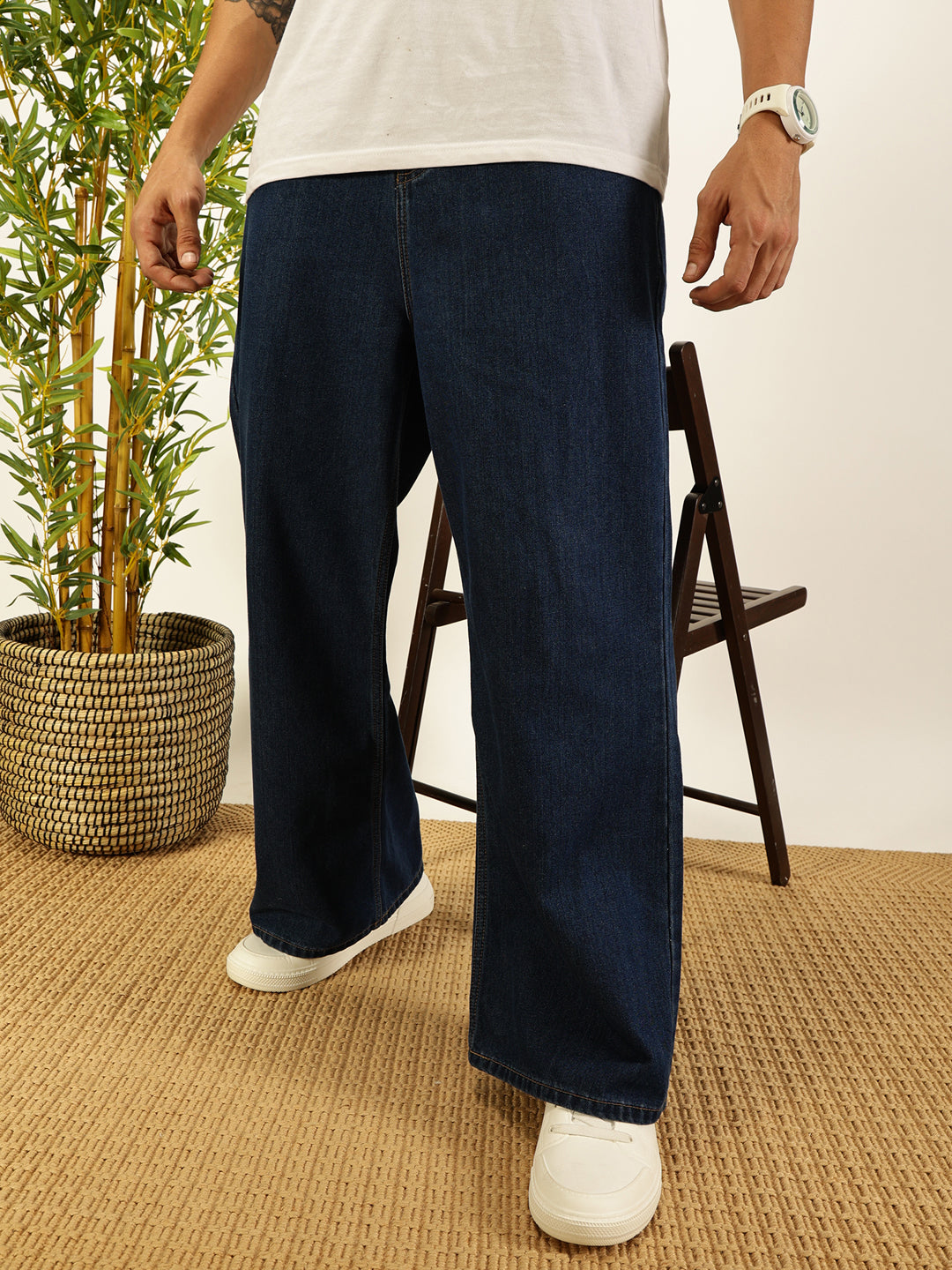 Blue Smart Bootcut Fit Clean Look Non Stretchable Jeans For Men