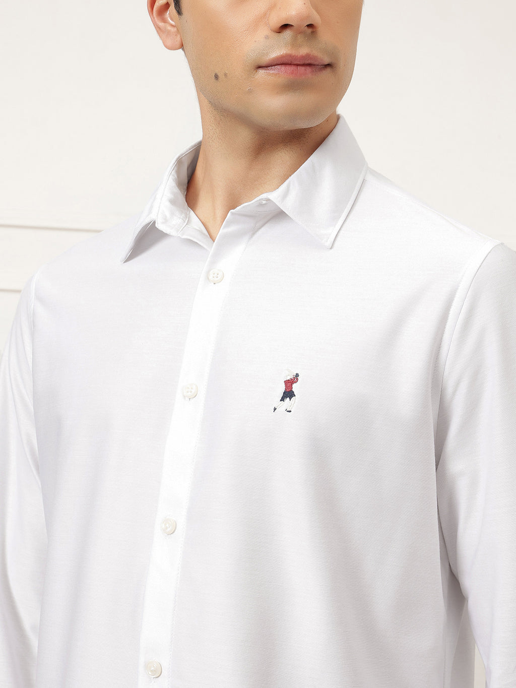 White Premium Regular Fit Long Sleeves Spread Collar Solid Knitted Casual Shirt For Men