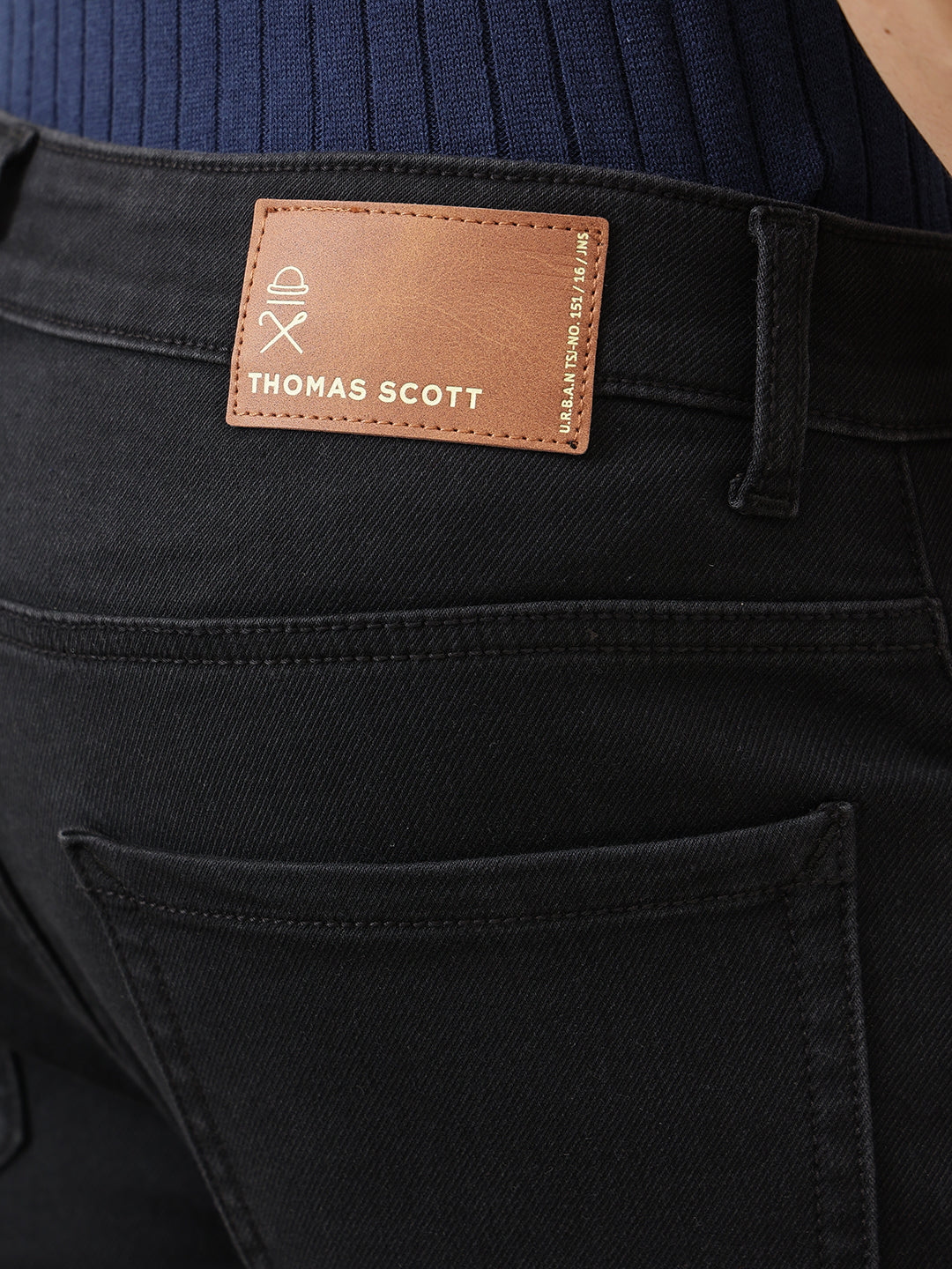 Black Smart Carrot Fit Mid-Rise No Faded Clean Look Stretchable Jeans For Men