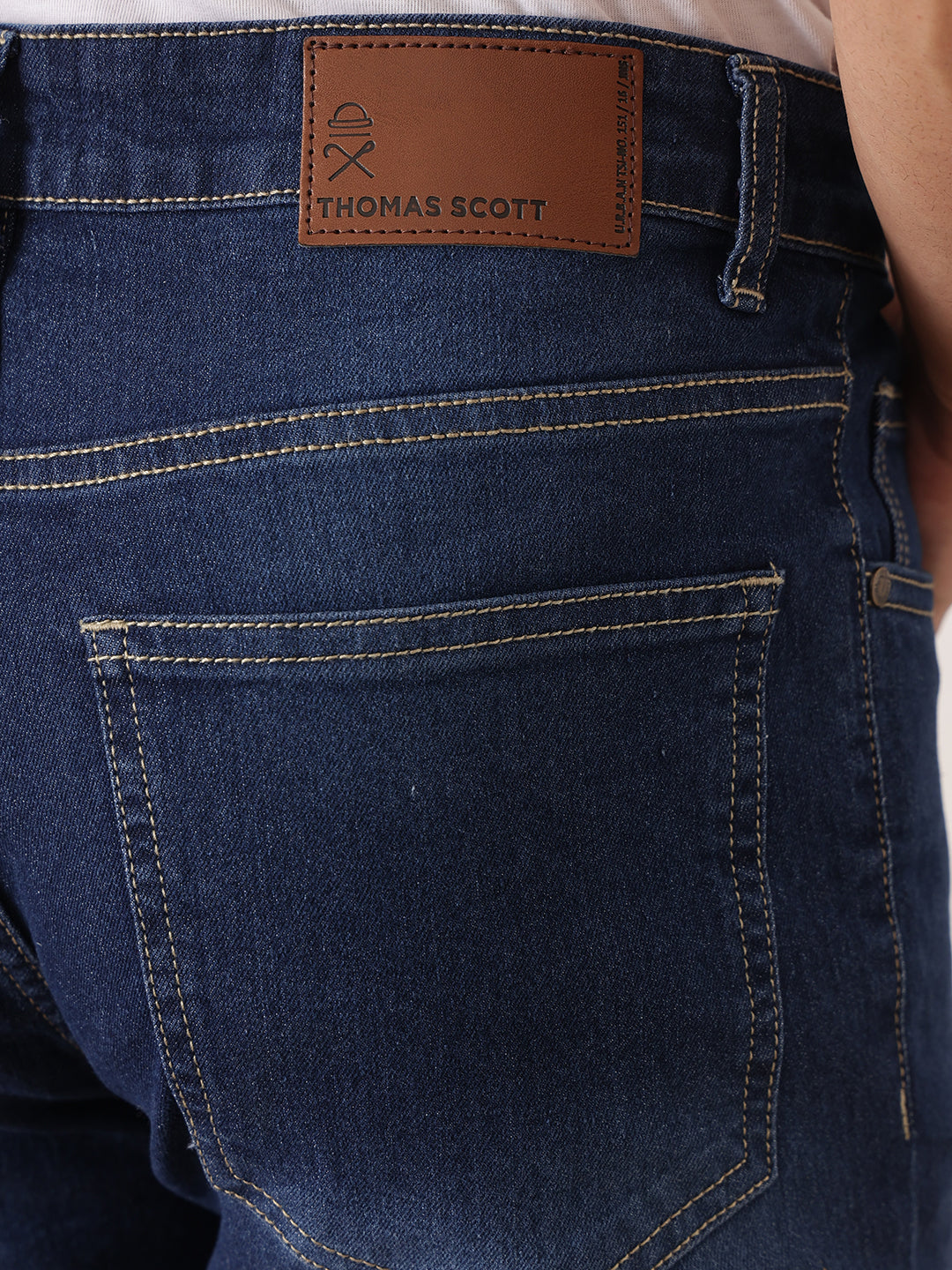 Thomas Scott Men Dark Blue Smart Skinny Fit Mid-Rise Light Fade Clean Look Stretchable Jeans