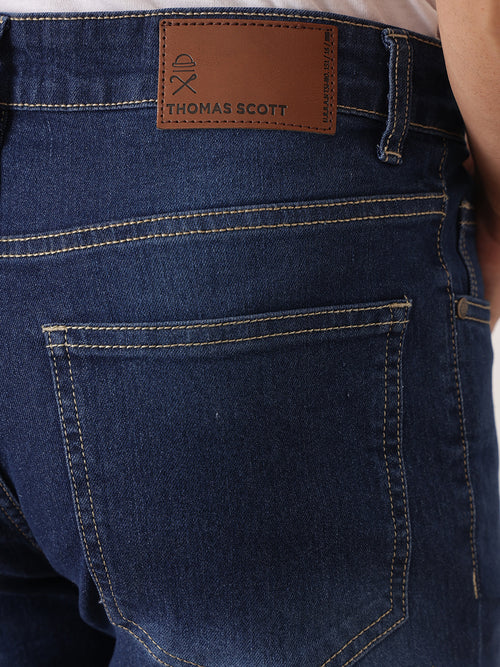 Thomas Scott Men Dark Blue Smart Skinny Fit Mid-Rise Light Fade Clean Look Stretchable Jeans