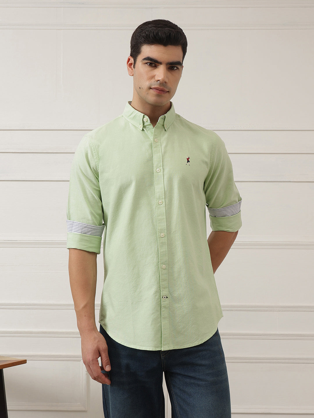 Thomas Scott Men Pista Premium Regular Fit Button-Down Collar Solid Pure Cotton Casual Shirt