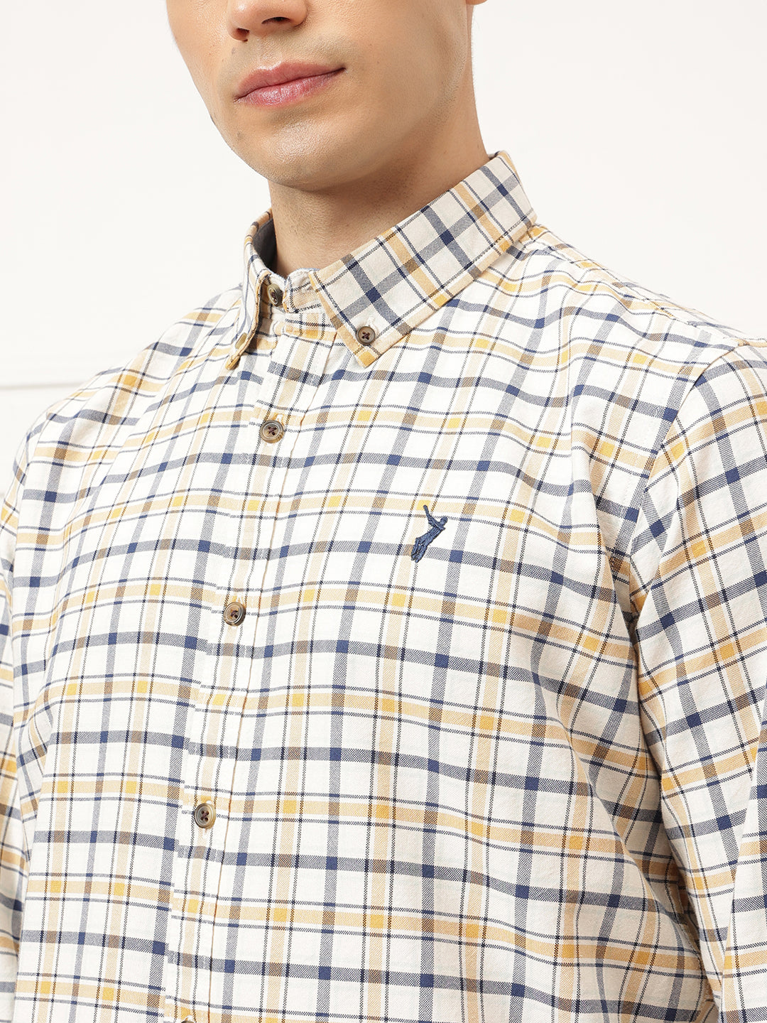 Off White Premium Regular Fit Tartan Checks Cotton Oxford Shirt For Men