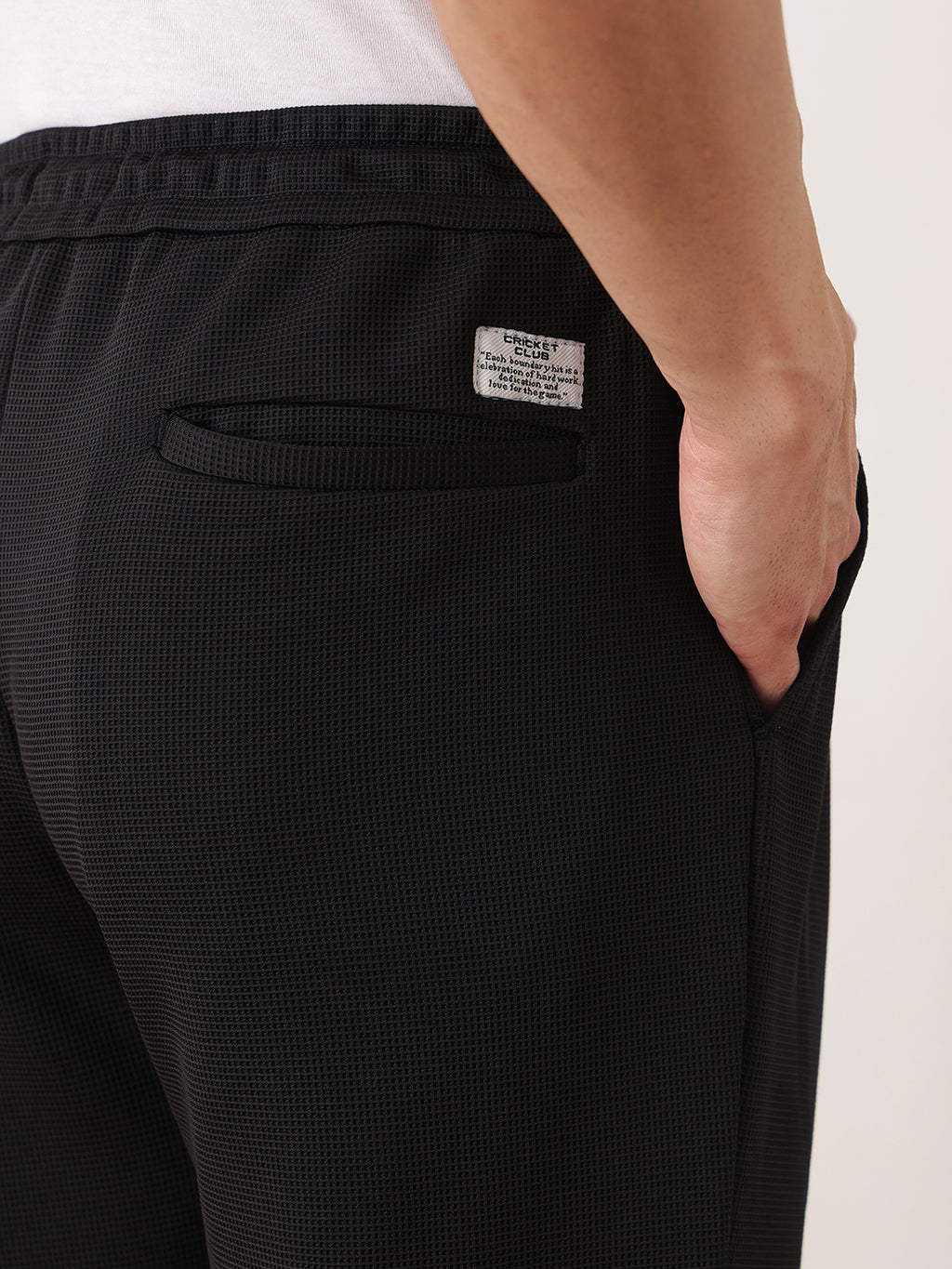 Thomas Scott Men Black Smart Regular Fit Mid-Rise Textured Pleated Knitted Casual Trousers with Drawstring Closure