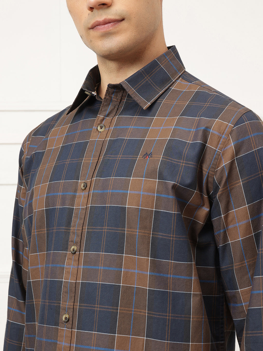 Brown Premium Regular Fit Tartan Checks Cotton Twill Shirt For Men