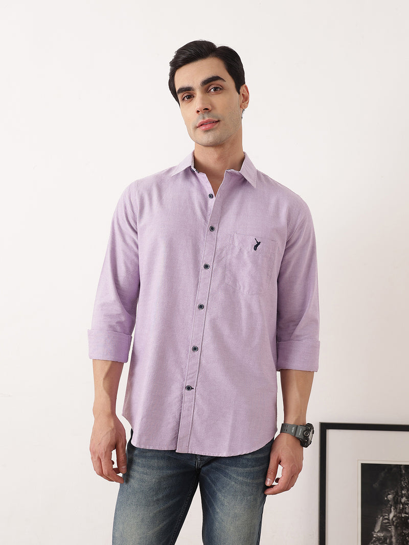 Thomas Scott Men Purple Premium Slim Fit Long Sleeves Spread Collar Solid Cotton Twill Shirt
