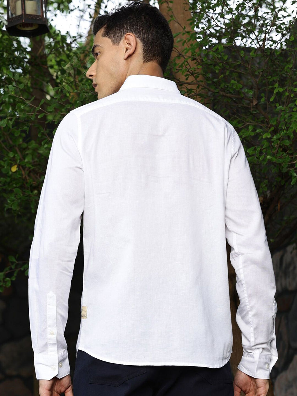 White Premium Regular Fit Long Sleeves Spread Collar Solid Cotton Linen Casual Shirt For Men