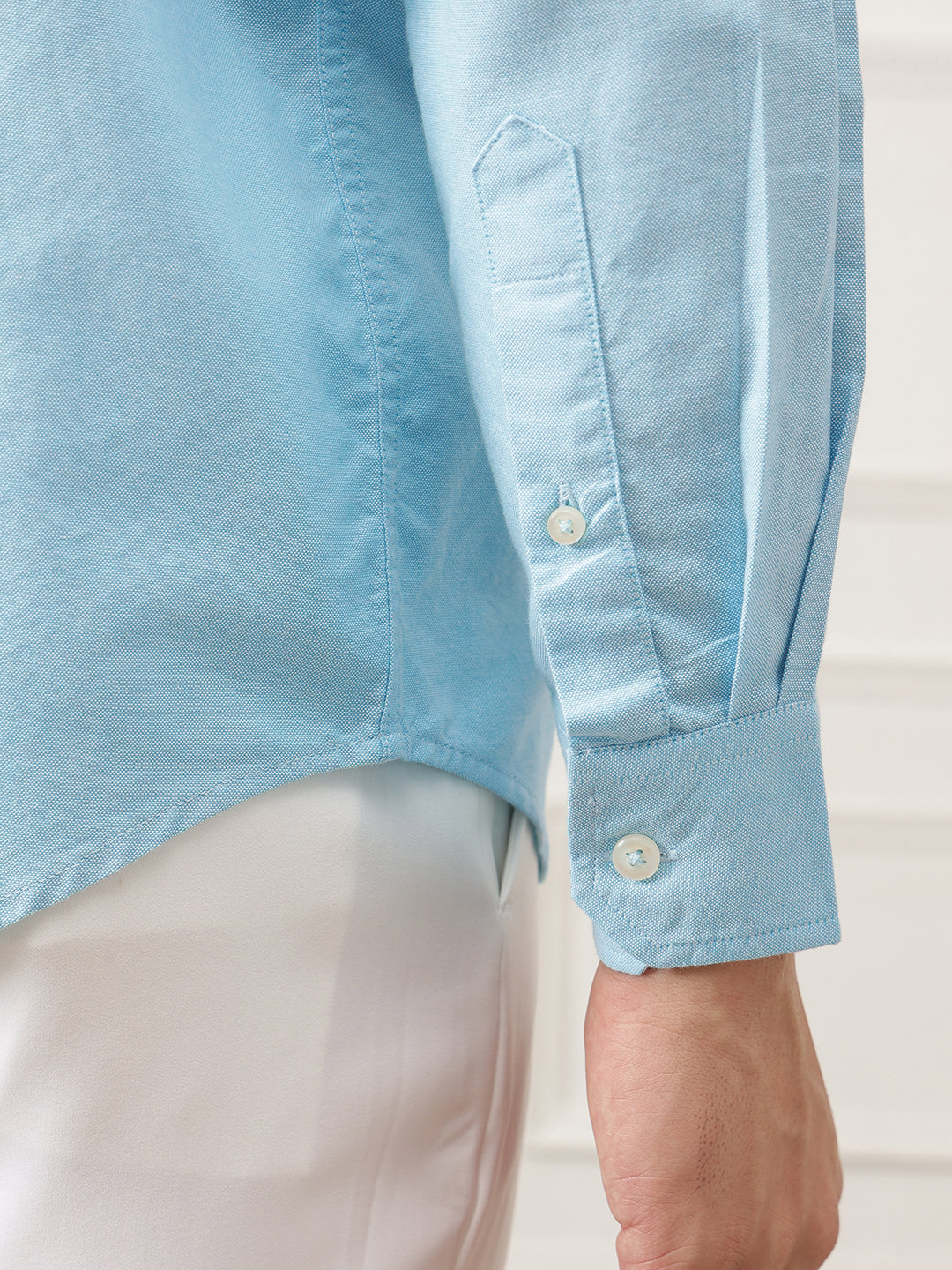 Thomas Scott Men Aqua Premium Regular Fit Button-Down Collar Solid Pure Cotton Casual Shirt