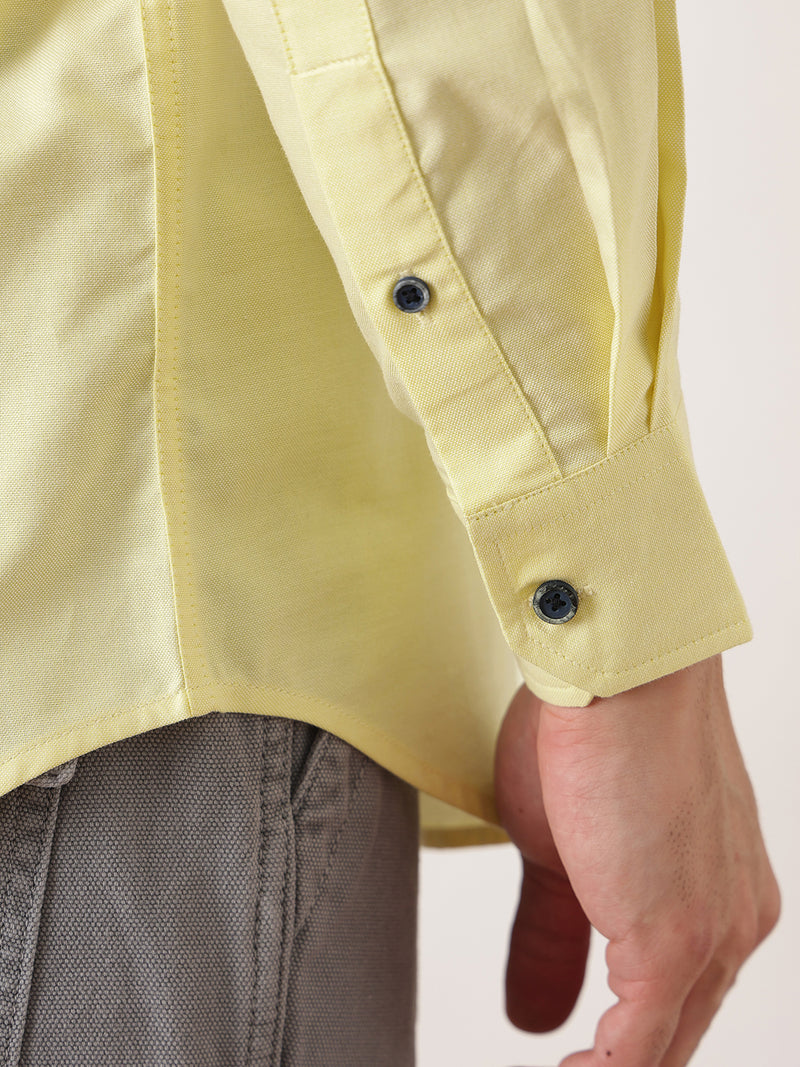 Thomas Scott Men Yellow Premium Slim Fit Long Sleeves Spread Collar Solid Cotton Twill Shirt