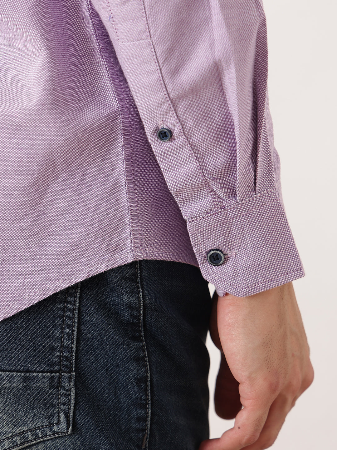 Thomas Scott Men Purple Premium Slim Fit Long Sleeves Spread Collar Solid Cotton Twill Shirt