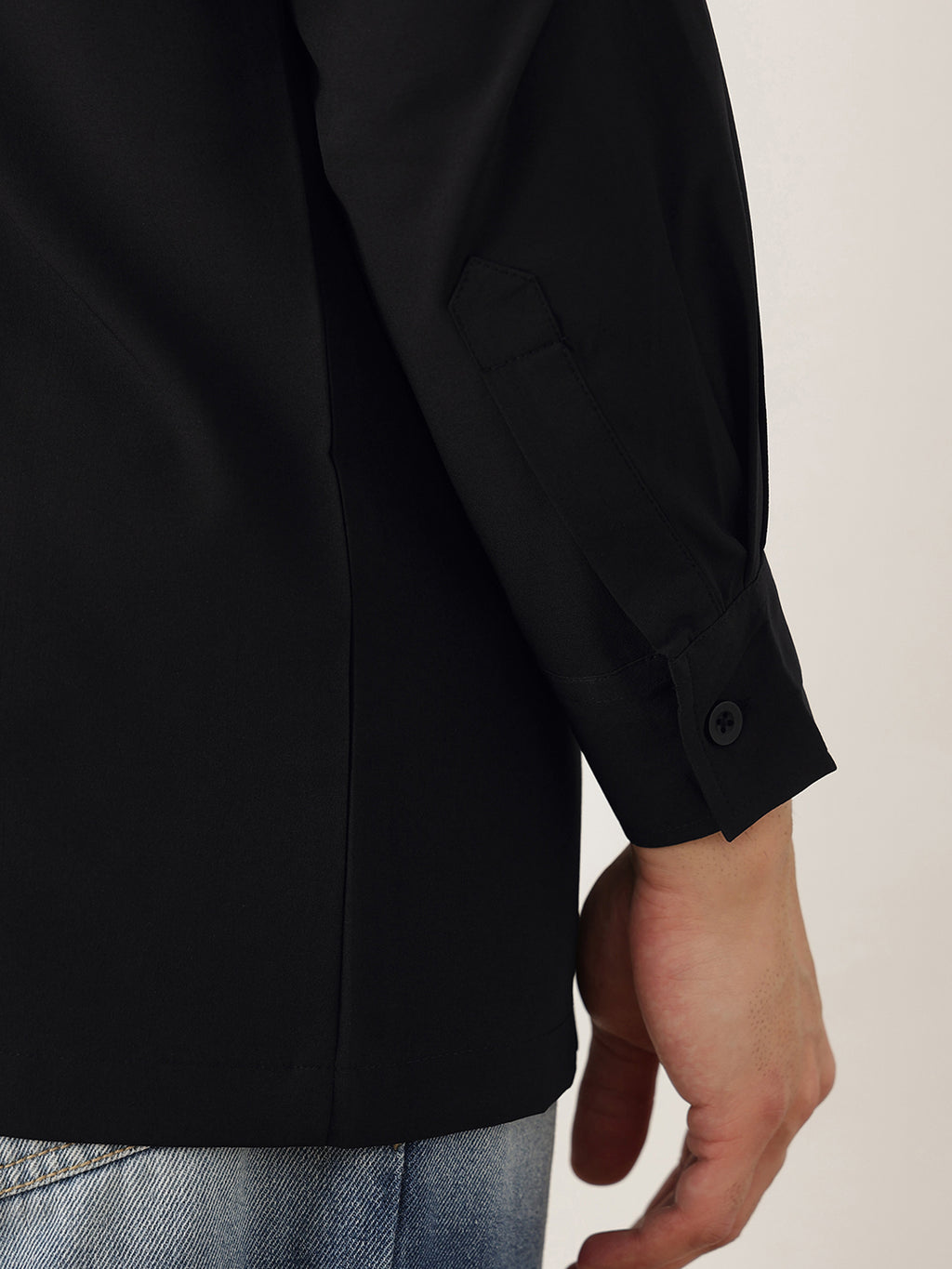 Thomas Scott Men Premium Black Slim Fit Long Sleeves Spread Collar Solid Casual Shirt