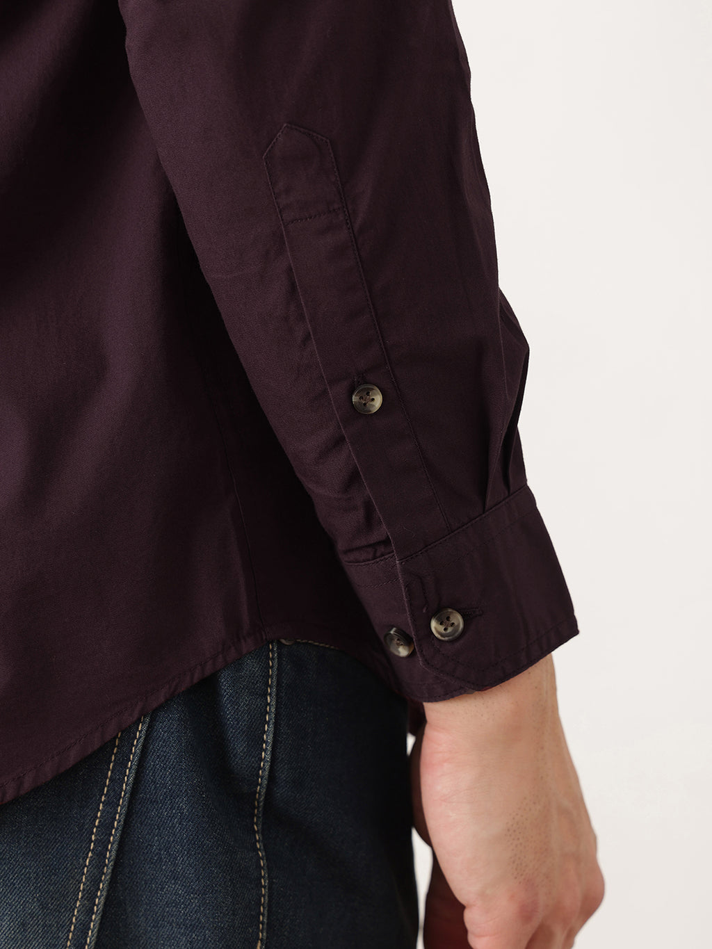 Thomas Scott Men Premium Wine Slim Fit Long Roll-Up Sleeves Spread Collar Solid Cotton Casual Shirts