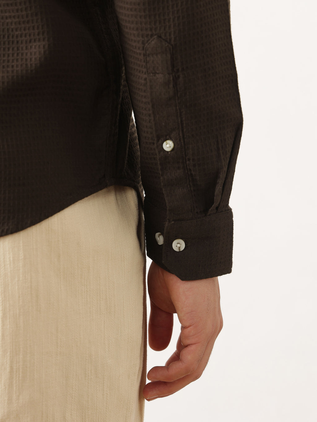 Thomas Scott Men Premium Brown Regular Fit Long Sleeves Spread Collar Textured Casual Shirt