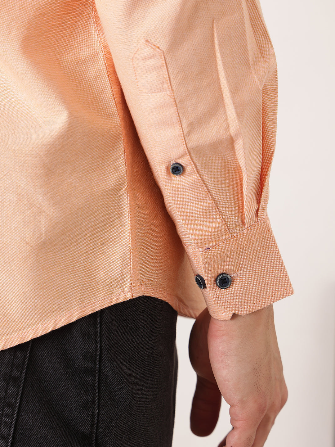 Thomas Scott Men Orange Premium Slim Fit Long Sleeves Spread Collar Solid Cotton Twill Shirt