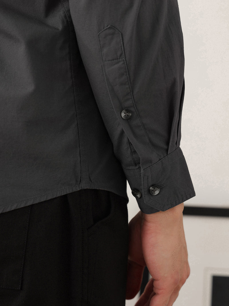 Thomas Scott Men Premium Dark Grey Slim Fit Long Roll-Up Sleeves Spread Collar Solid Cotton Casual Shirts