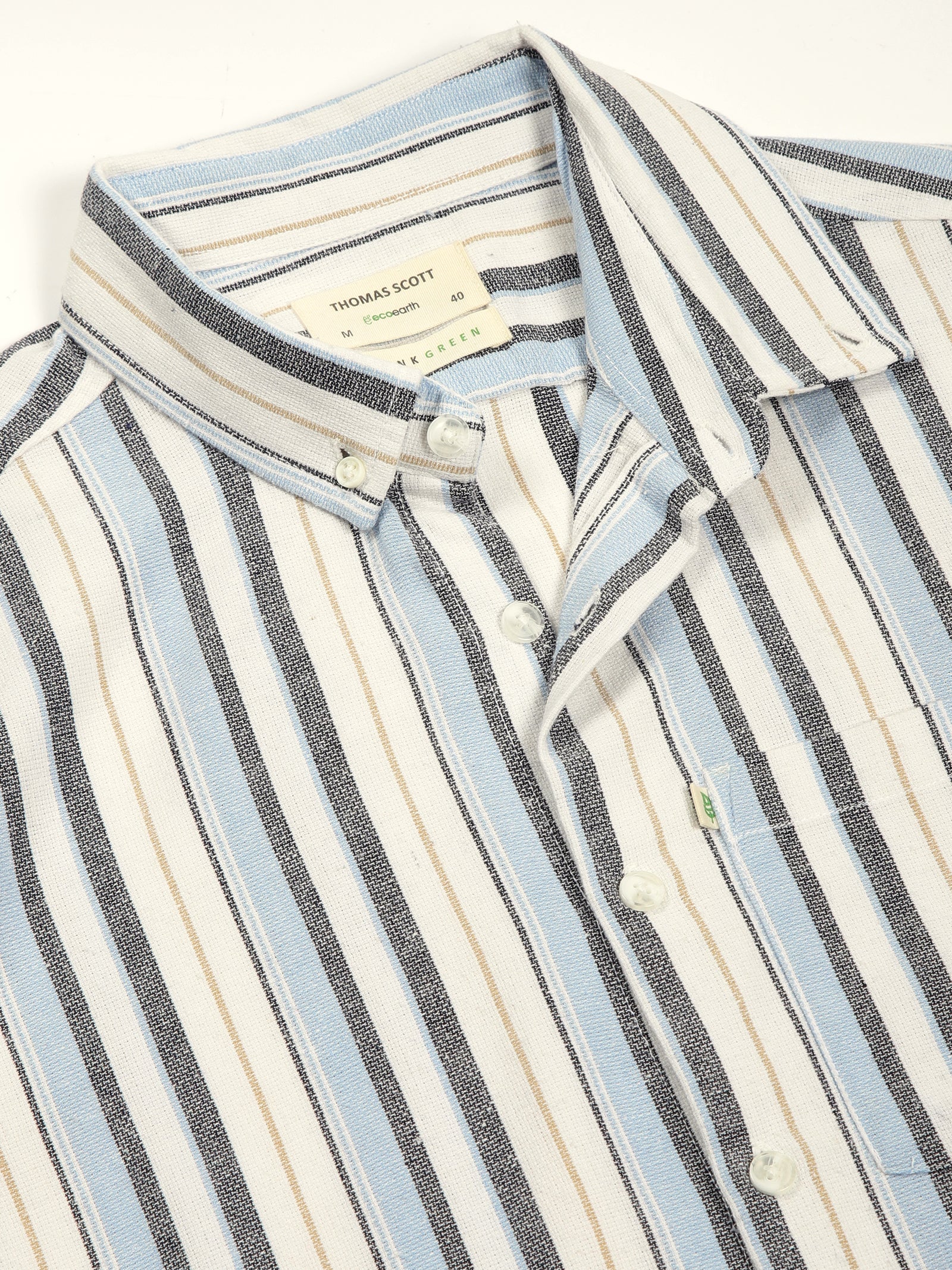 Thomas Scott Men Light Blue Premium Long Sleeves Slim Fit Button-Down Collar Vertical Stripes Casual Shirt