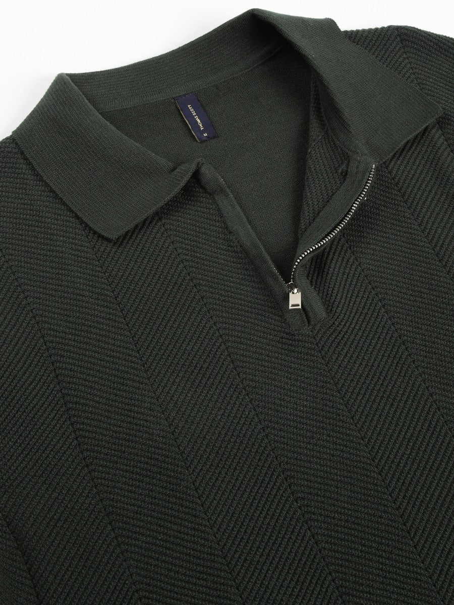 Thomas Scott Men Bottle Green Bio Finish Solid Polo Collar Cotton T-shirt