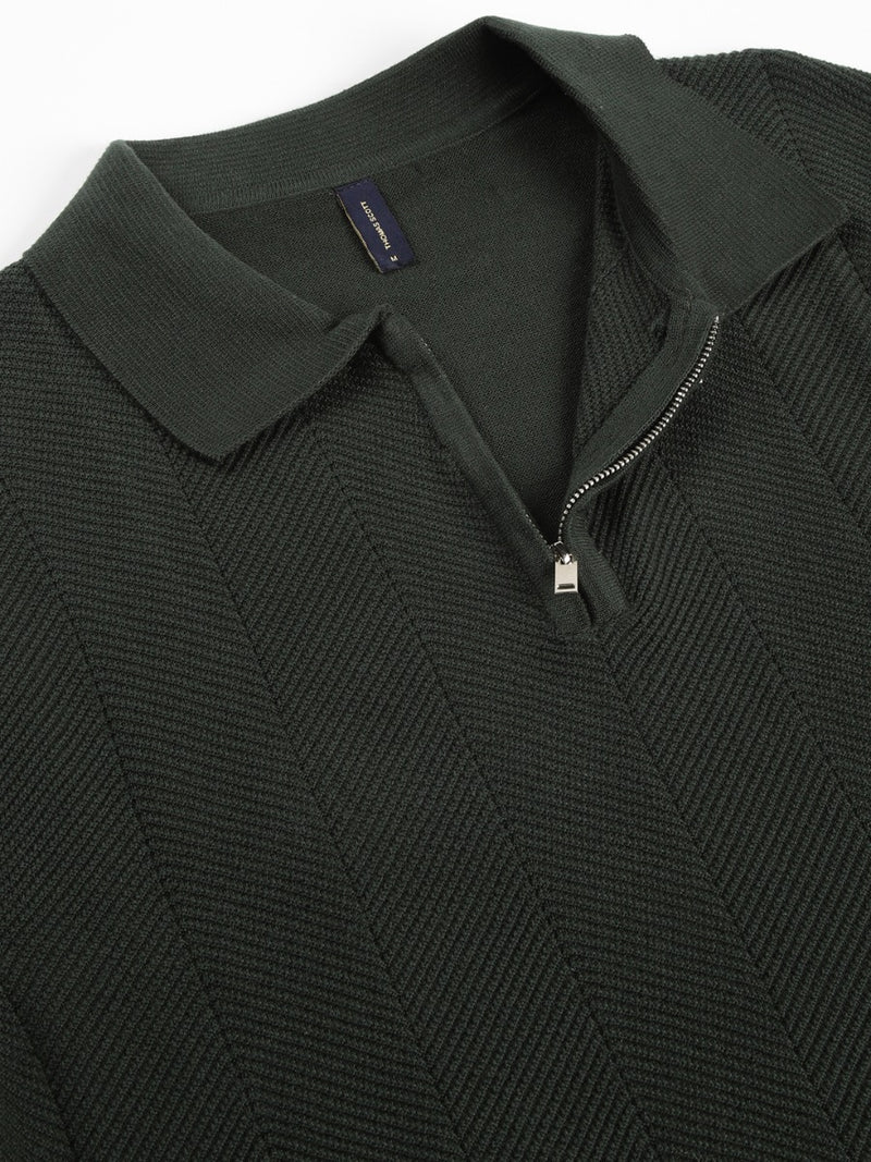 Thomas Scott Men Bottle Green Bio Finish Solid Polo Collar Cotton T-shirt