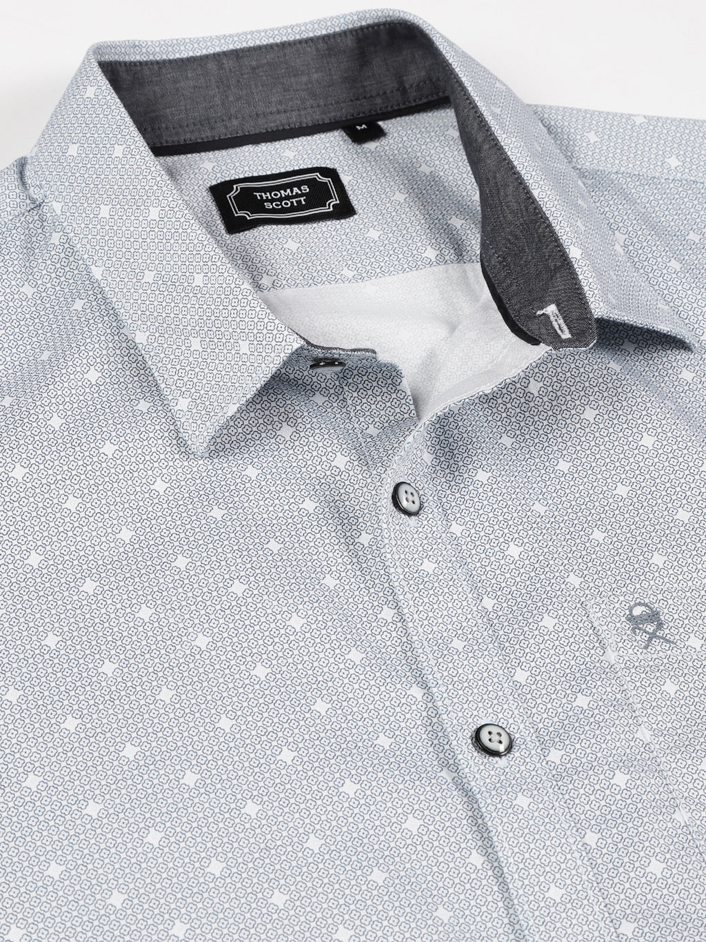 Thomas Scott Men Blue Smart Slim Fit Long Sleeves Spread Collar Micro Ditsy Printed Cotton Casual Shirt