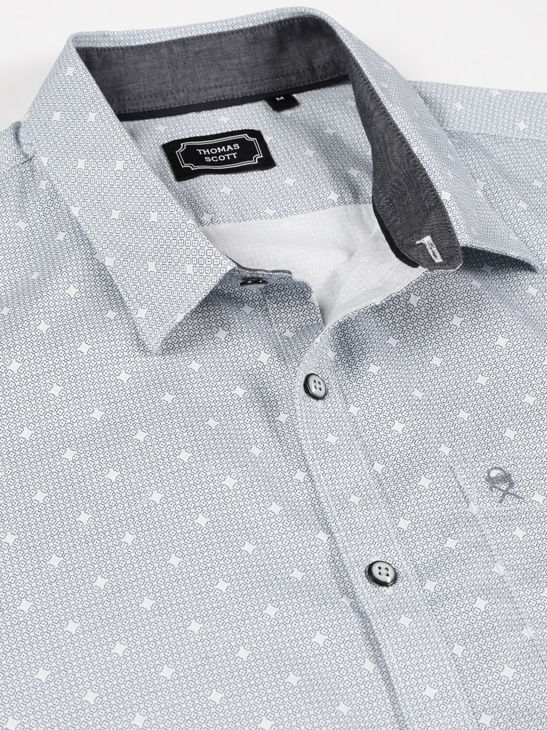 Thomas Scott Men Blue Smart Slim Fit Long Sleeves Spread Collar Micro Ditsy Printed Cotton Casual Shirt