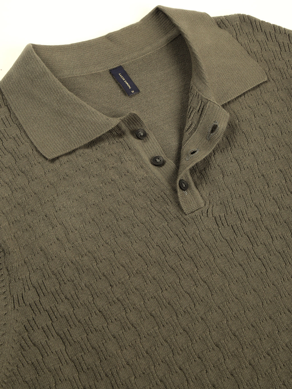 Thomas Scott Men Bio Finish Self Design Polo Collar Cotton T-shirt