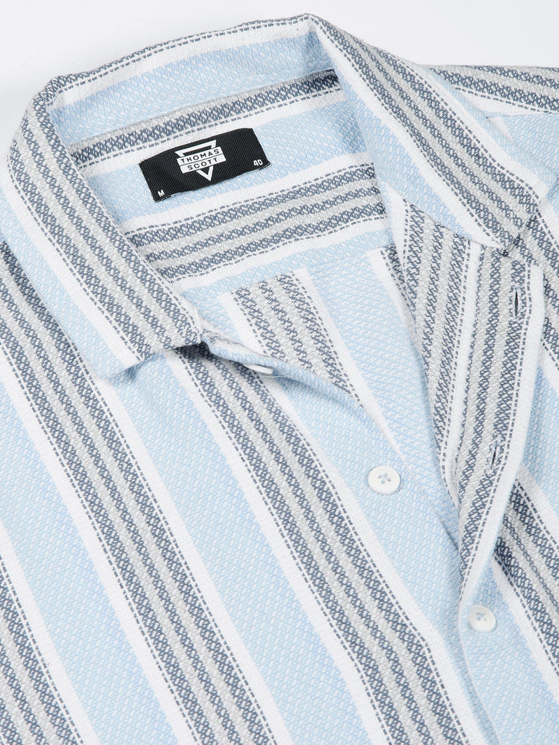 Thomas Scott Men Premium Slim Fit Opaque Striped Casual Shirt